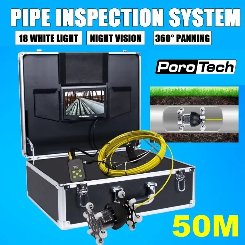 7 Inch Pipe Inspection Video Camera 50M Cable 360 Degree Rotation Pipeline Endoscope Drain Sewer Pipe Inspection System WP70D