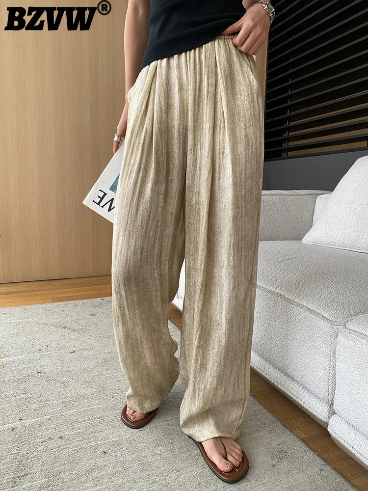 

BZVW Ink Tie Dyed Wide Leg Pants For Women Elastic High Waist Casual Holidy Day Trousers 2024 Summer New Clothing 25A595