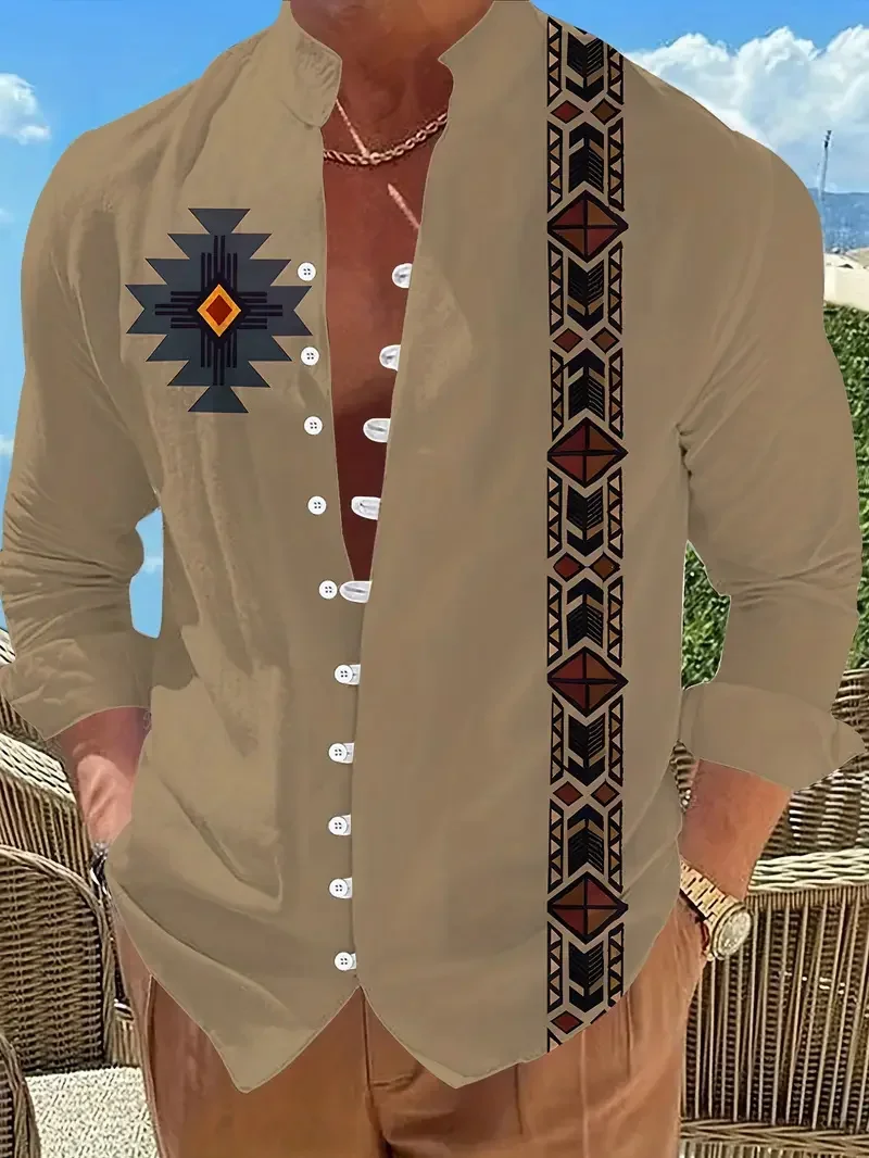 Men's Ethnic Drawstring Buckle Shirt Floral Pattern Plant Print Outdoor Street Print Clothing Fashion Designer Casual Comfort