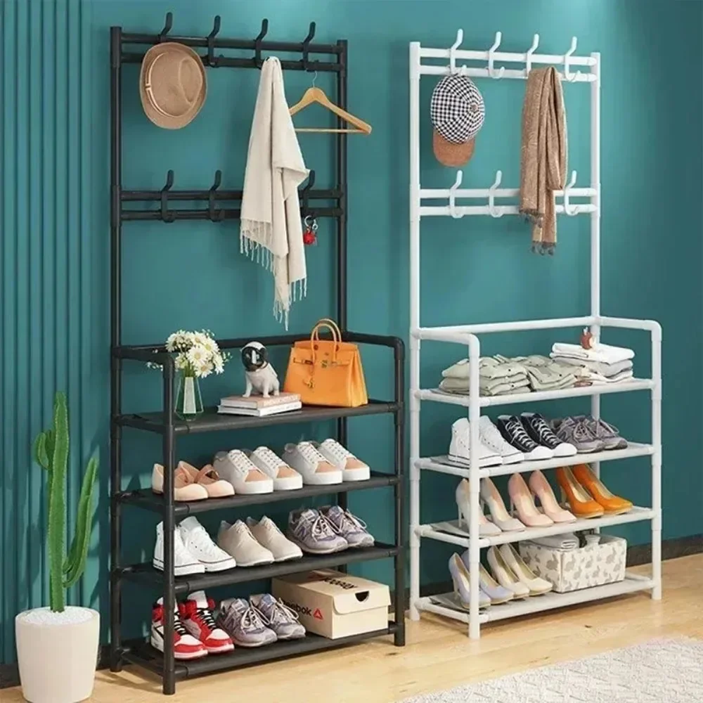 

Clothes Hanger Multi-Layer Shoe Rack Doorway DIY Hat And Shoes Shelf Simple Floor-Standing Living Room Organizer Storage Racks