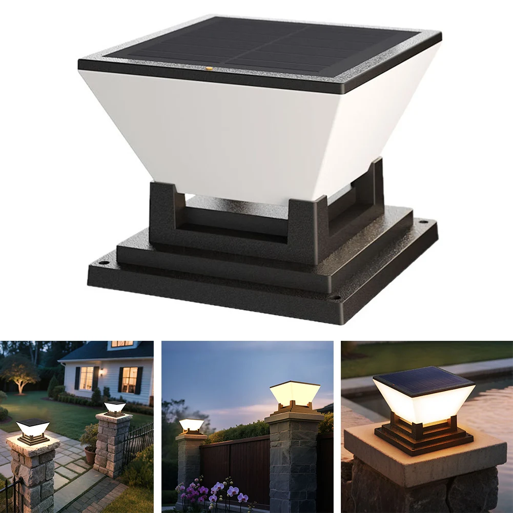Solar powered LED outdoor column lights with weather resistant ABS plastic for patios For gardens courtyards and walkways