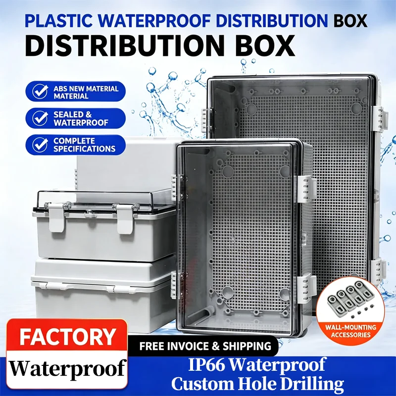 IP66 Gray/Transparent Electronic Box Instrument Hinge Case Waterproof Outdoor Distribution Enclosure Case PC Plastic