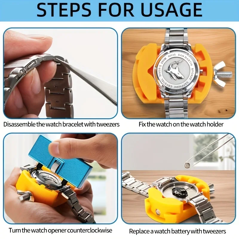 3in1 مجموعة ساعة فتاحة الغطاء الخلفي إزالة فتح أداة إزالة حامل حامل تغيير البطارية الملقط ساعة أدوات إصلاح أطقم