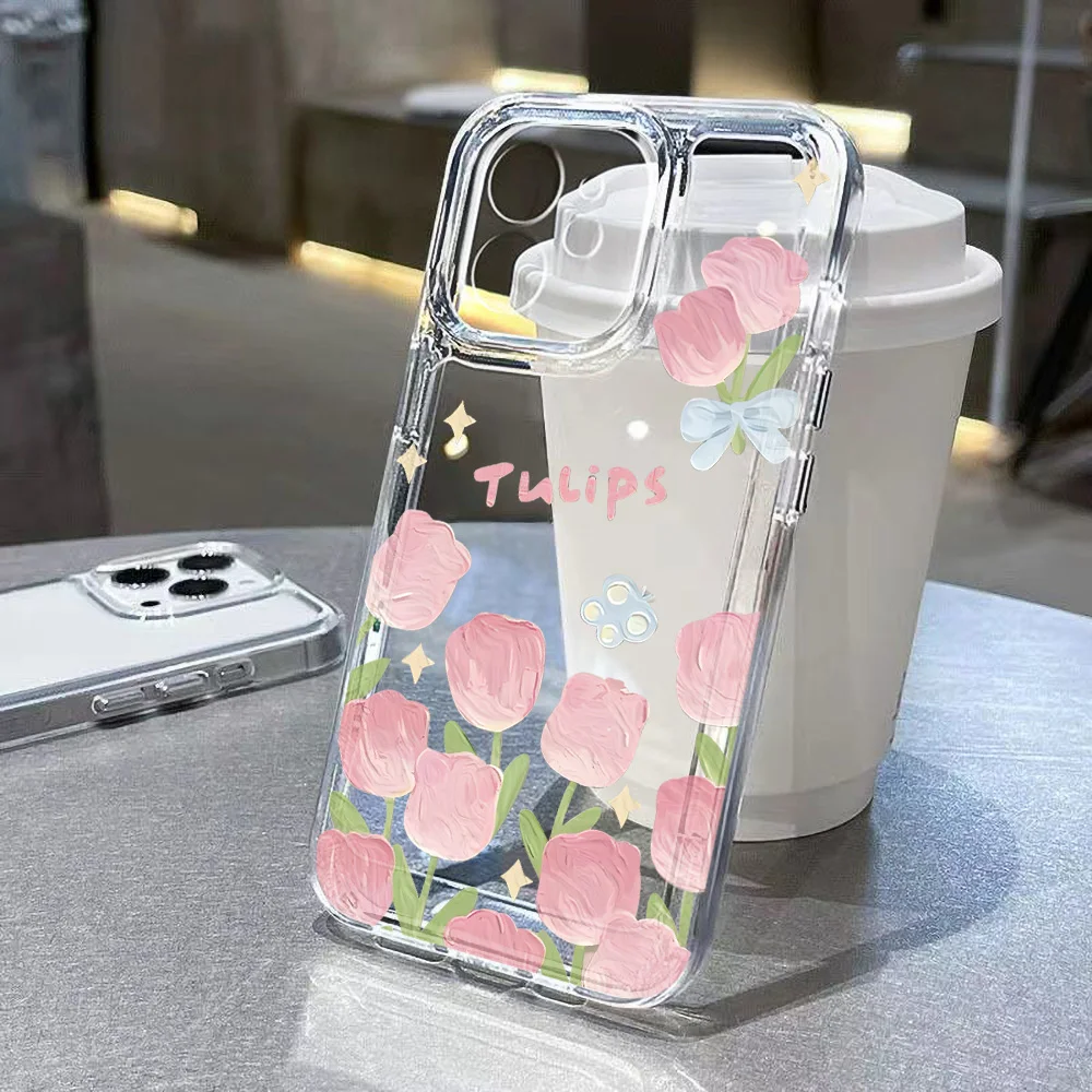 Silikon-Handyhülle für Samsung S25 Ultra Galaxy S26 Plus S24 FE S23 S22 Edge Schützende Transparente Blumen-Bemalte Funda-Abdeckung