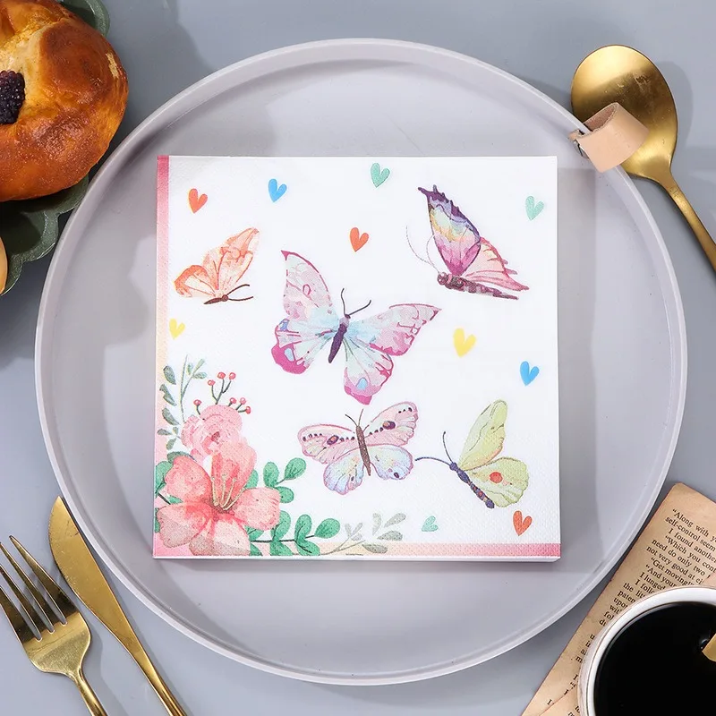 

20Pcs/Pack 33x33cm Colorful Printed Butterfly Tissues Table Dinner Napkins Paper Disposable Party Decoration Supplies