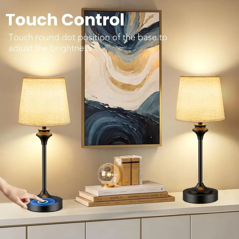 مجموعة من مصابيح طاولة NIORSUN اللاسلكية، تعمل بالبطارية، تعتيم ثلاثي الاتجاهات، ضوء أبيض دافئ، تحكم باللمس، مناسبة لغرف النوم، L