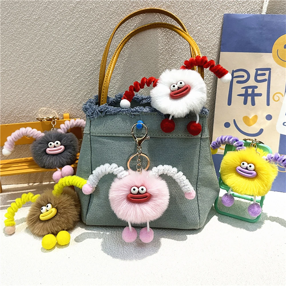 

Cartoon Plush School Bag Pendant Keychain Women Bags Handbag Charm Sausage Mouth Briquettes Backpack Purse DIY Decor Girls Gifts