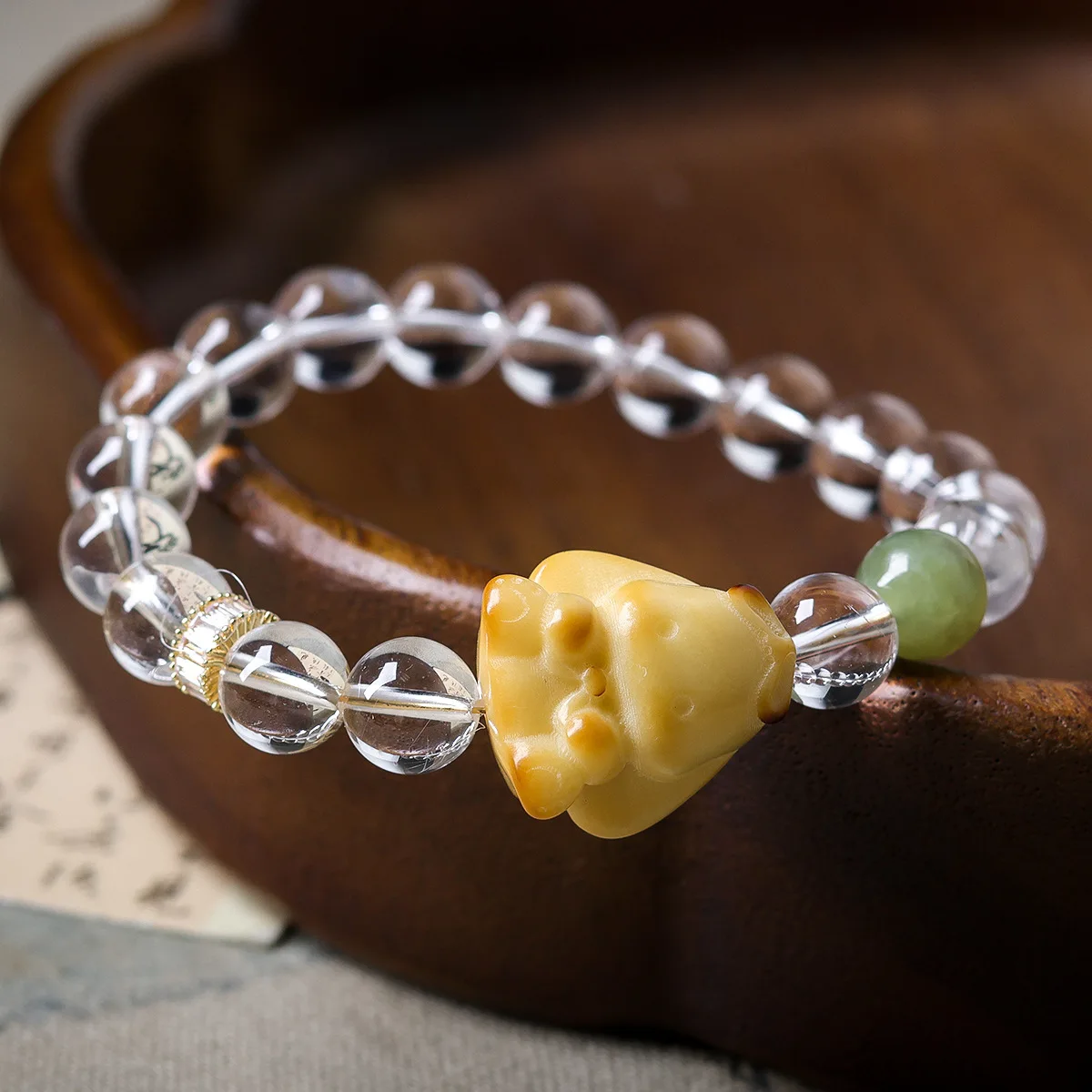 Natural white crystal ivory fruit jade cinnamon dog bracelet, original cultural toy, new Chinese style bracelet