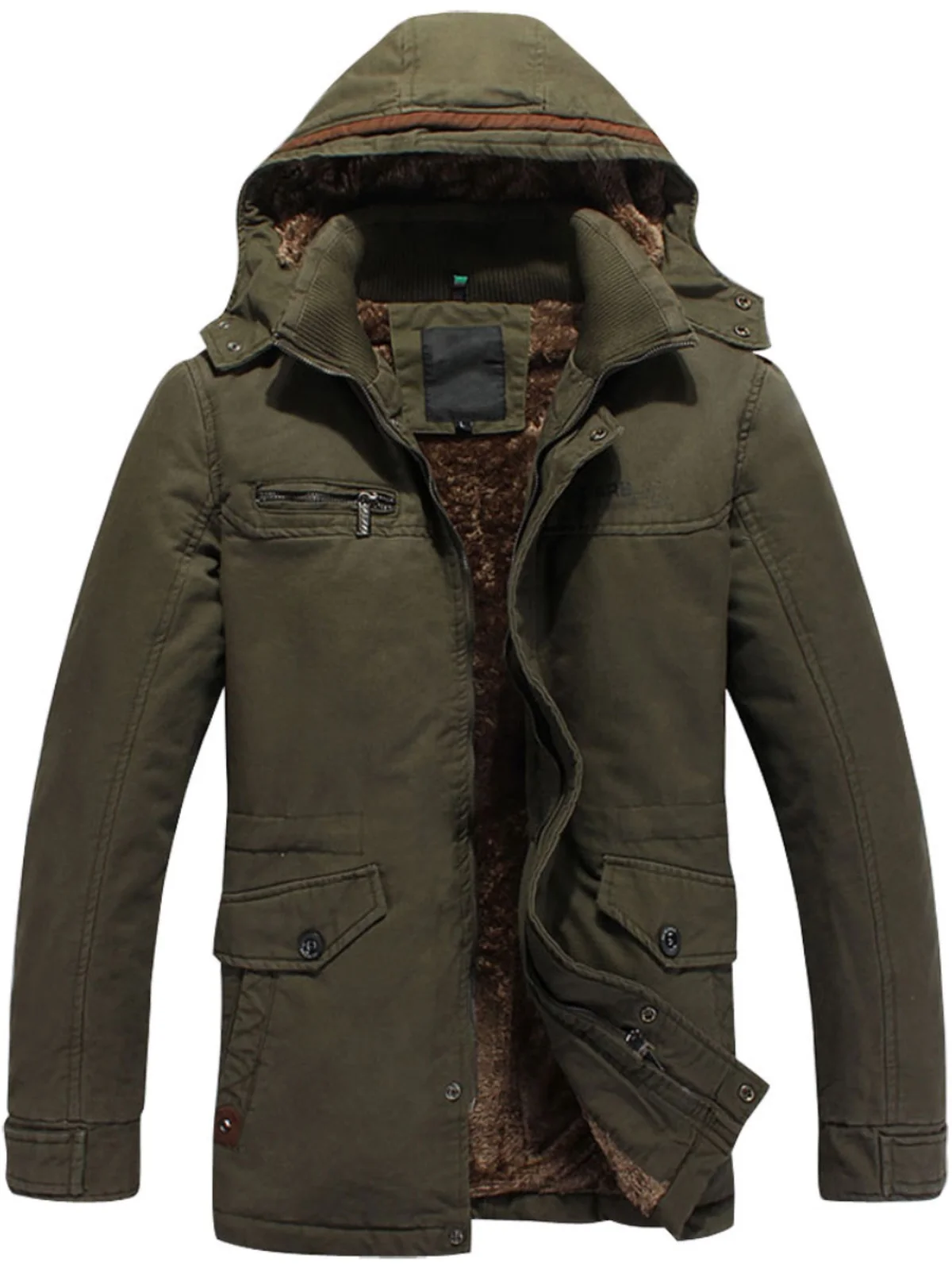 

Men's Thickened Fleece Lined Casual Cotton Jacket Winter Warm Outerwear with Hood Fashionable Urban Style Long Sleeve Zipper ...