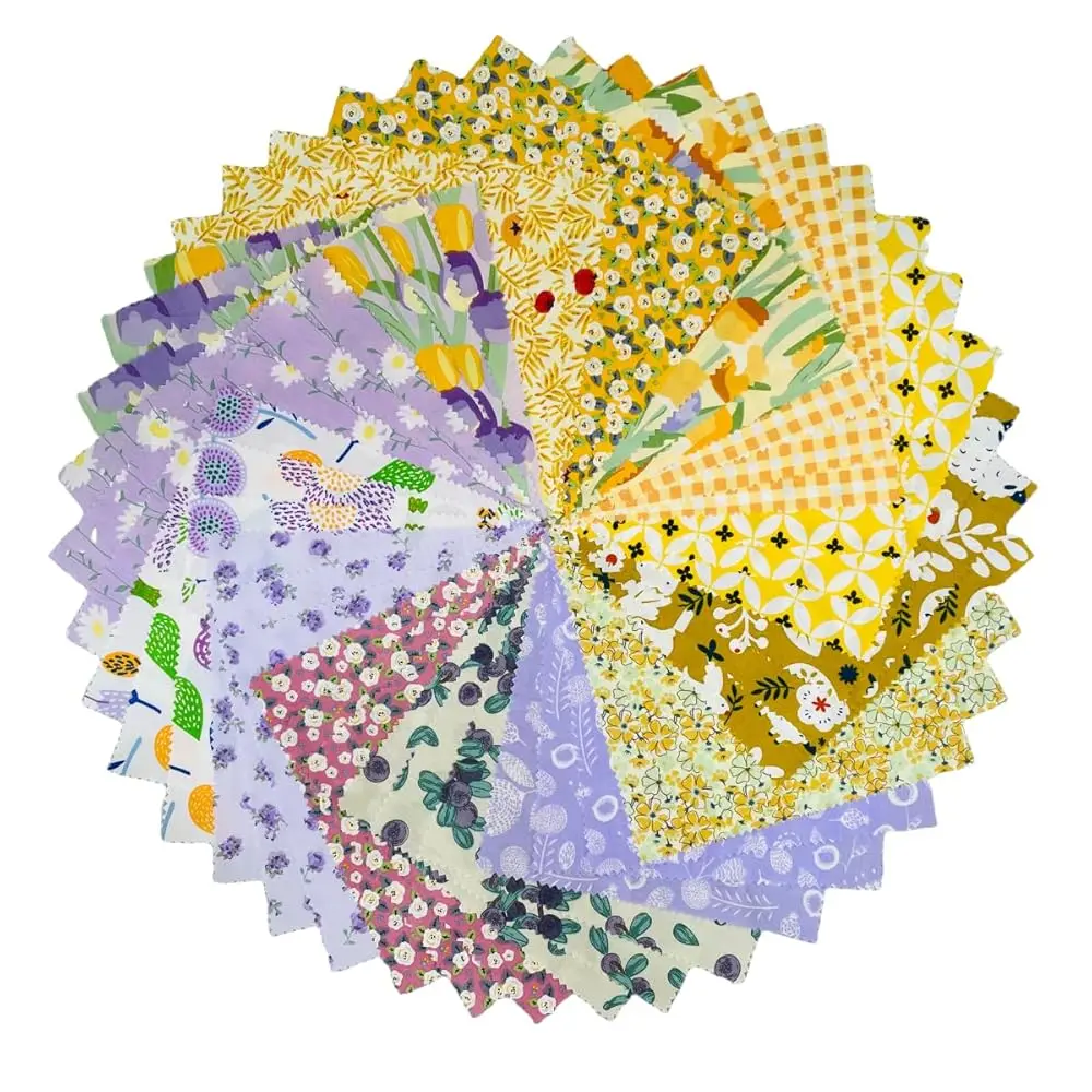 

42-8\ Precut Quilt Cotton Fabric Squares for Quilting Clearance Sewing DIY Project Floral Fabric Squares (Purple Yellow)