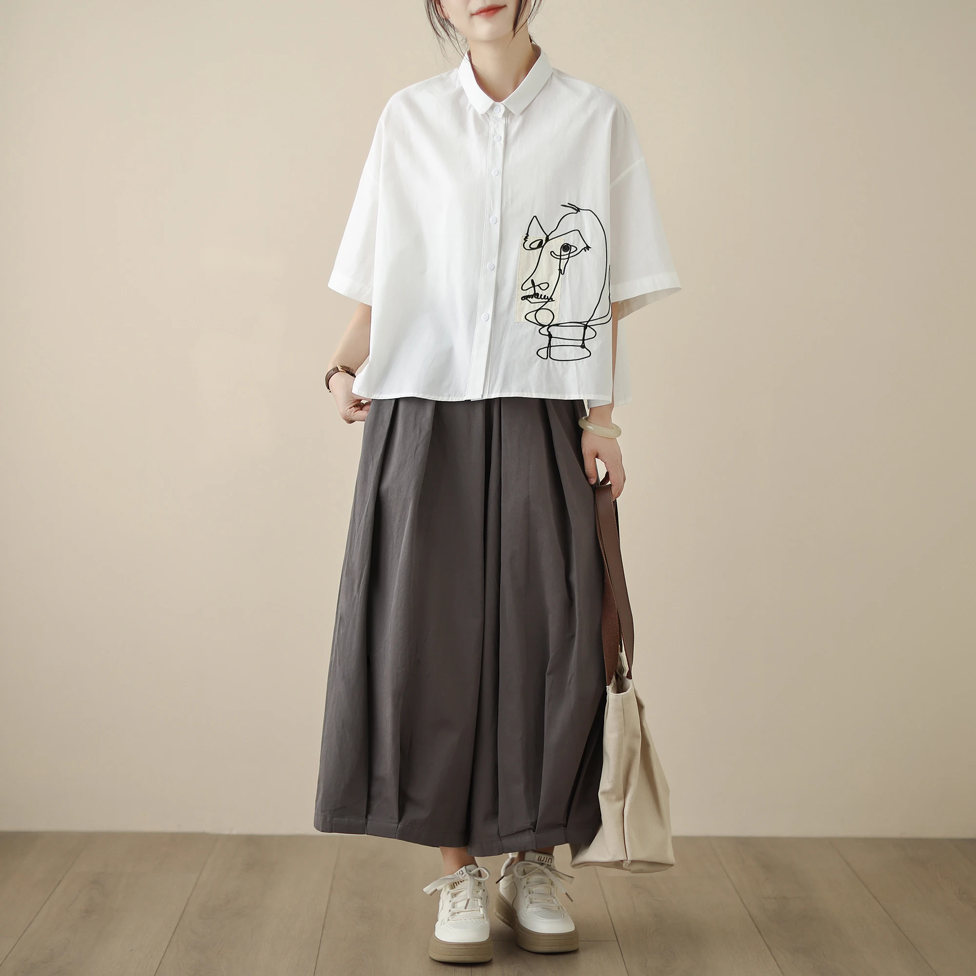 سترة نسائية فضفاضة غير رسمية مطرزة بتصميم كلاسيكي irt ort Sve صيفي جديد Sle متعدد الاستخدامات بنظام الغابات سترة رقيقة من القطن