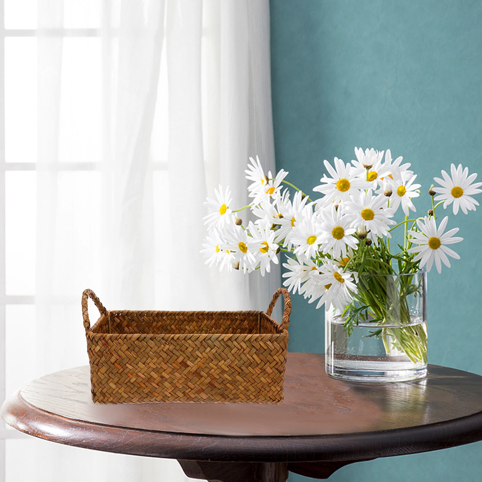 

Snack Basket Woven Storage Organizer Natural Sundries Holder Bread Container Home Decor Kitchen Solution Fruit Display Multi
