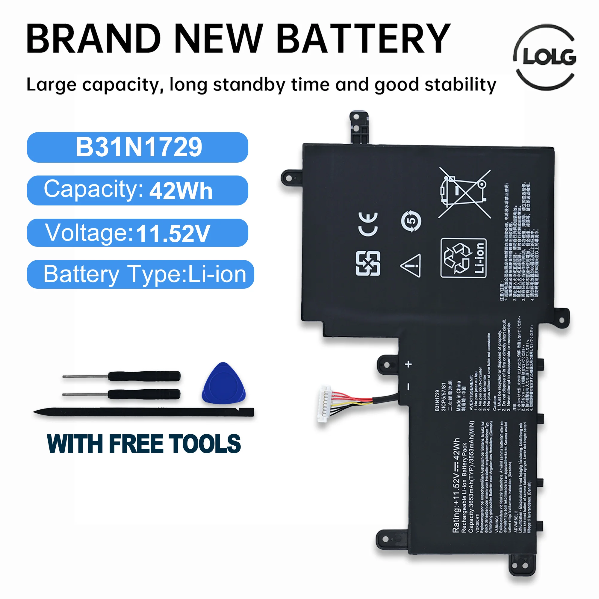 Batería para ordenador portátil LOLG B31N1729 para ASUS VivoBook S15 S530 S530F S530FA S530FN S530UA S530UF S530UN X530FN X530FN-1A S5300UN