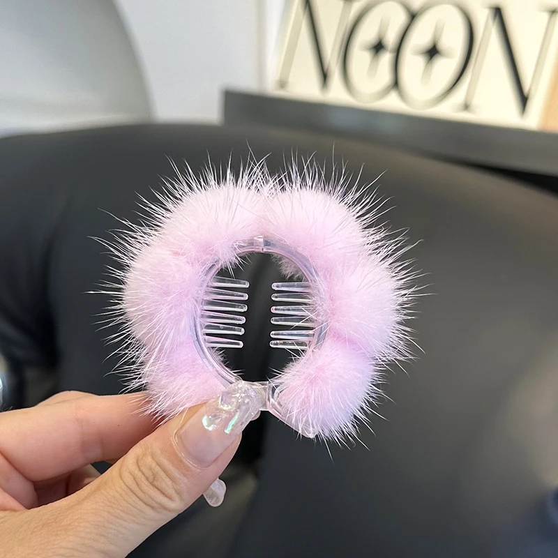 New Hairpin Cute Plush Natural Mink Fur Hair Claw Women Elegant Temperament Real Fur Hairgrips Fashion Hair Accessories