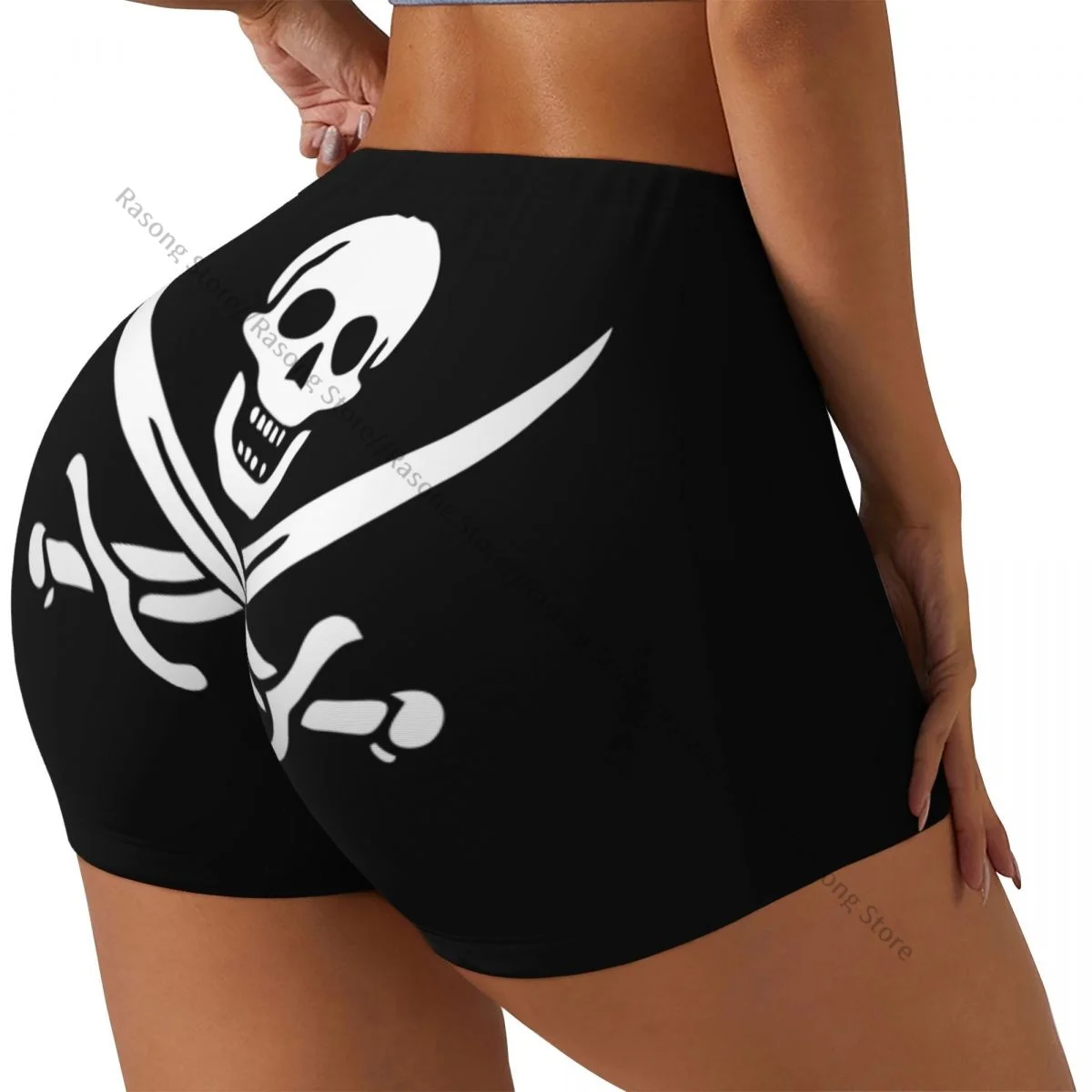 

Women's Yoga Shorts Jolly Roger Flag Black Pearl Scrunch Booty Butt Lifting Comfort Fitness Gym