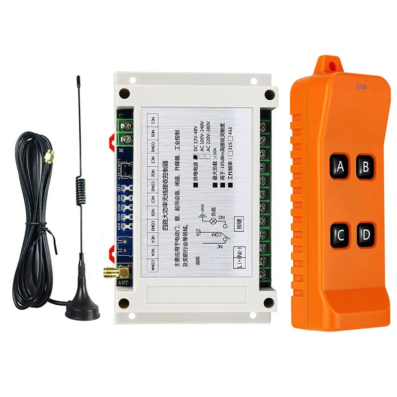 

Ndustrial Sector DC 12V 24V 36V 48V 4CH 10A RF Wireless Remote Control Switch System With 300M-2000M Distance 868mhz Transmitter