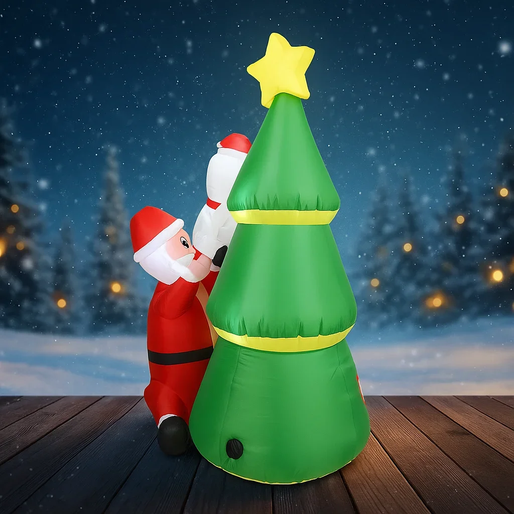 5.91FT Inflatable Toy Santa Polar Bear Christmas Tree LED Lights Decoration Supplies Inflatable Yard Decorations  Home Decor