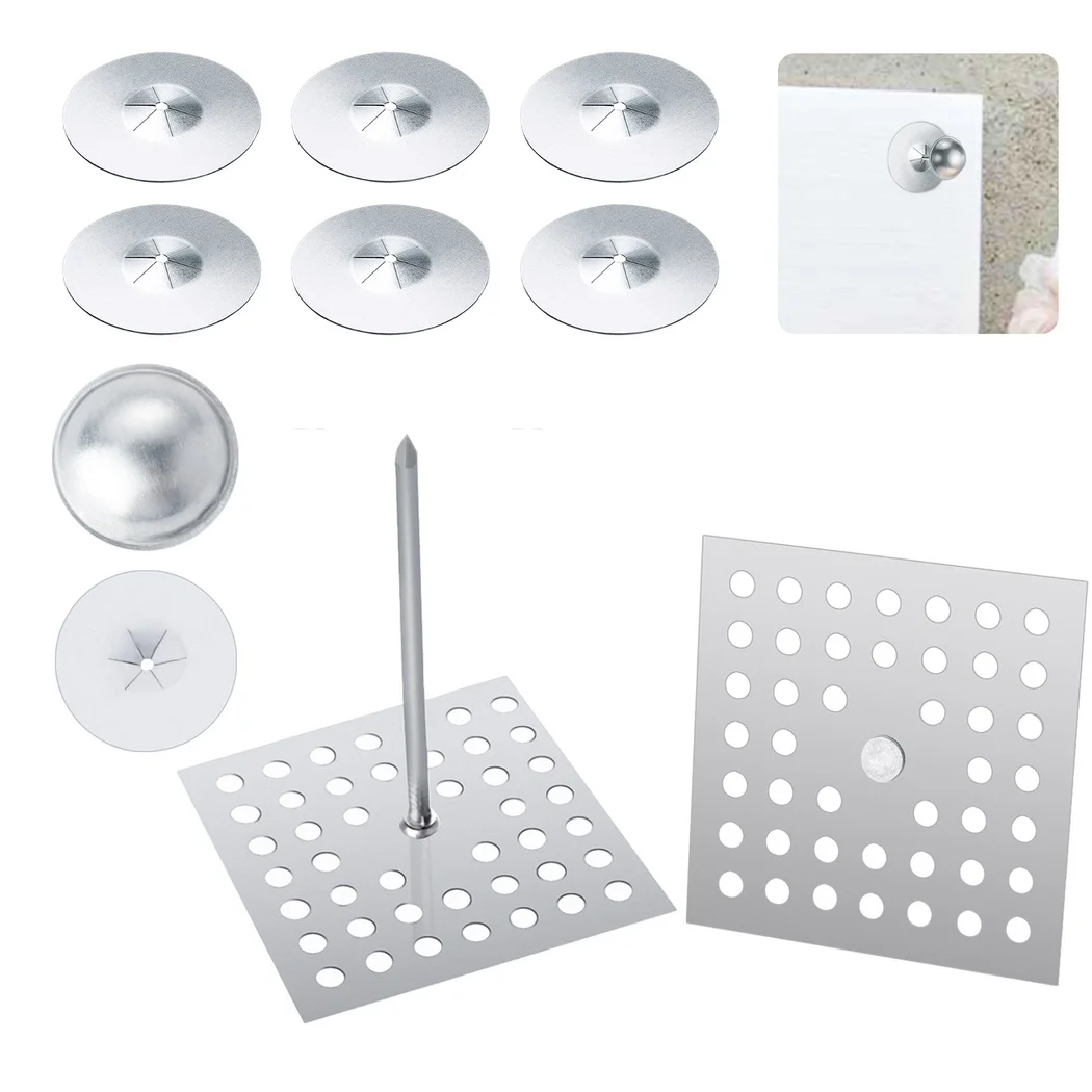 100Pcs/Set Perforated Insulation Pins 2-1/2 Inch Insulating Nails 1-1/2 Inch Self Locking Washers 7/8 Inch Dome Cap Washers
