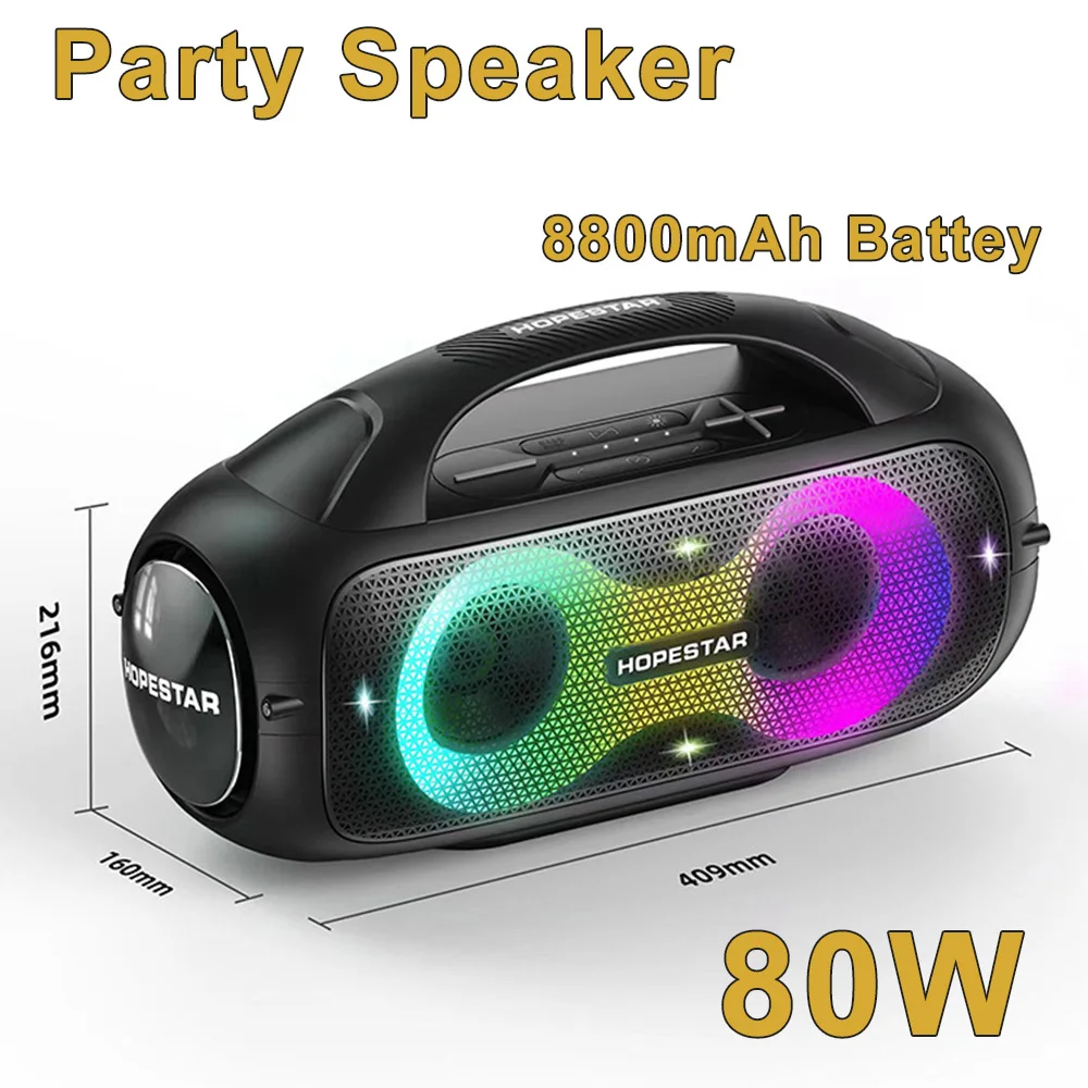 Caixa De Som Bluetooth 80W High-power Wireless Speaker with Subwoofer RGB Lights 4 Playback Modes Outdoor Portable Party Box