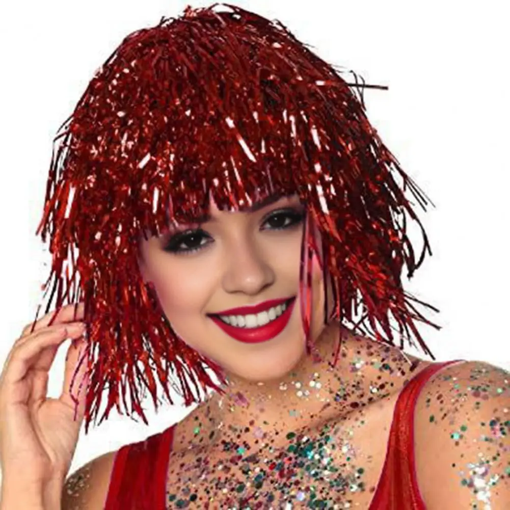 Party Wig with Secure Embellishments Shiny Cosplay Party Wigs for Adults Festive Disco Wig with Foil Tinsel Funny for Festive