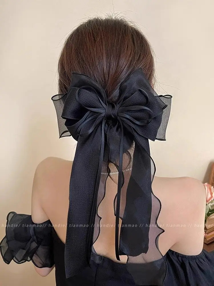 Women Elegant Lace Bow Ribbon Hair Clips Solid Color Satin Bowknot Clips Girls Korean Hairpins Party Headdress Hair Accessories