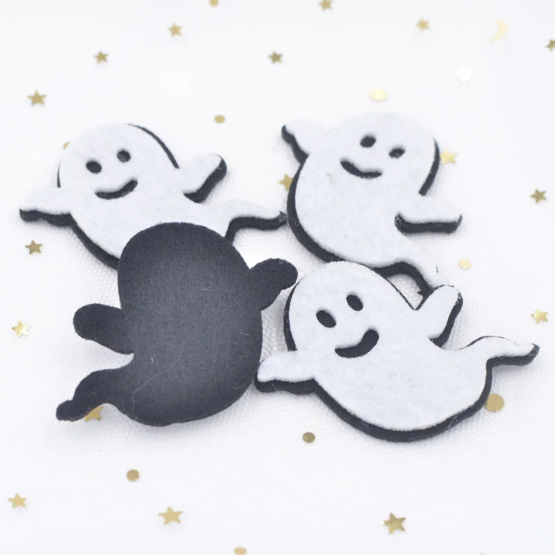 10Pcs Lovely Hallowmas Ghost Appliques Non-woven Fabric Padded Felt Patches for Halloween costumes Props Decor Accessories