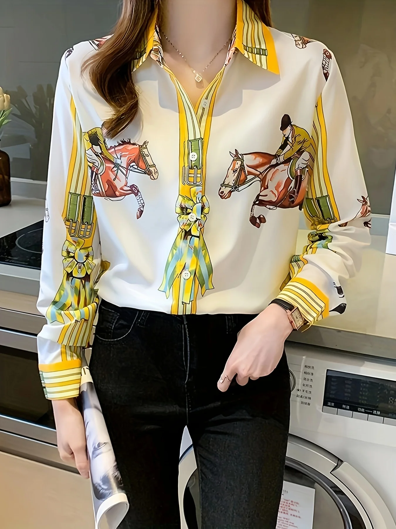 Fashion flower print shirts for ladies New elegant Women\'s Blouses 2024 Spring Summer Long Sleeve Button-Down Tops blusa mujer