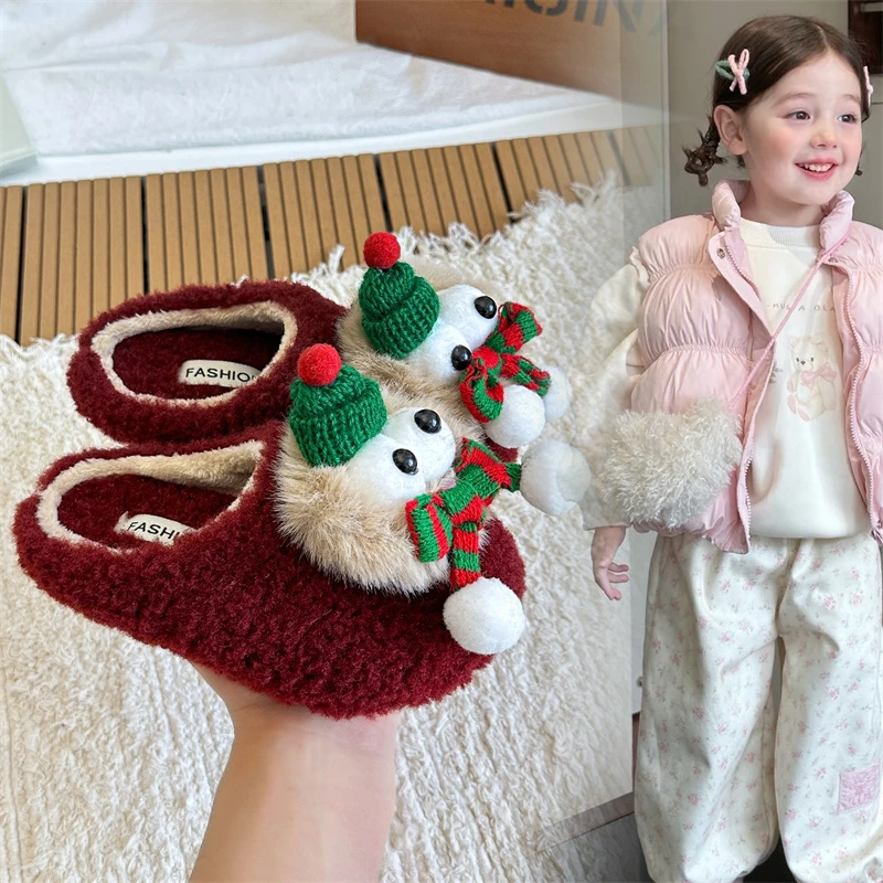 

2025 New Children Plush Slippers for Girls Boys Winter New Fashion Style Soft Bottom Anti-slippery Versatile Shoes Женская Обувь