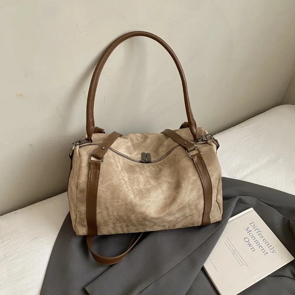 

All-match Korean Style Bowling Shoulder Bag PU Leather Elegant Boston Crossbody Bag Vintage Retro Pillow Handbag Travel