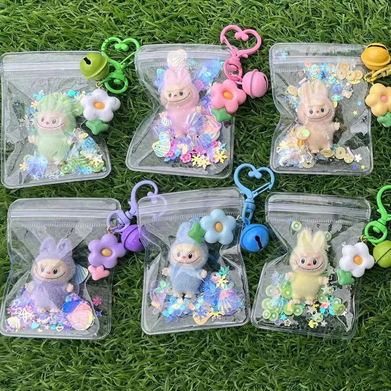 

1PC Cute Keychain Gift New Plush Mini Labubu Rubble Vinyl Cute Grain Baby Walk Bag Mobile Pendant DIY Decoration