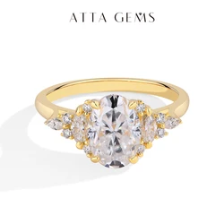 ATTAGEMS Luxury D VVS1 Color 2.5CT Oval Cut Moissanite Diamond Ring for Women Solid 10K 14K 18K Yellow Gold Wedding Fine Jewelry