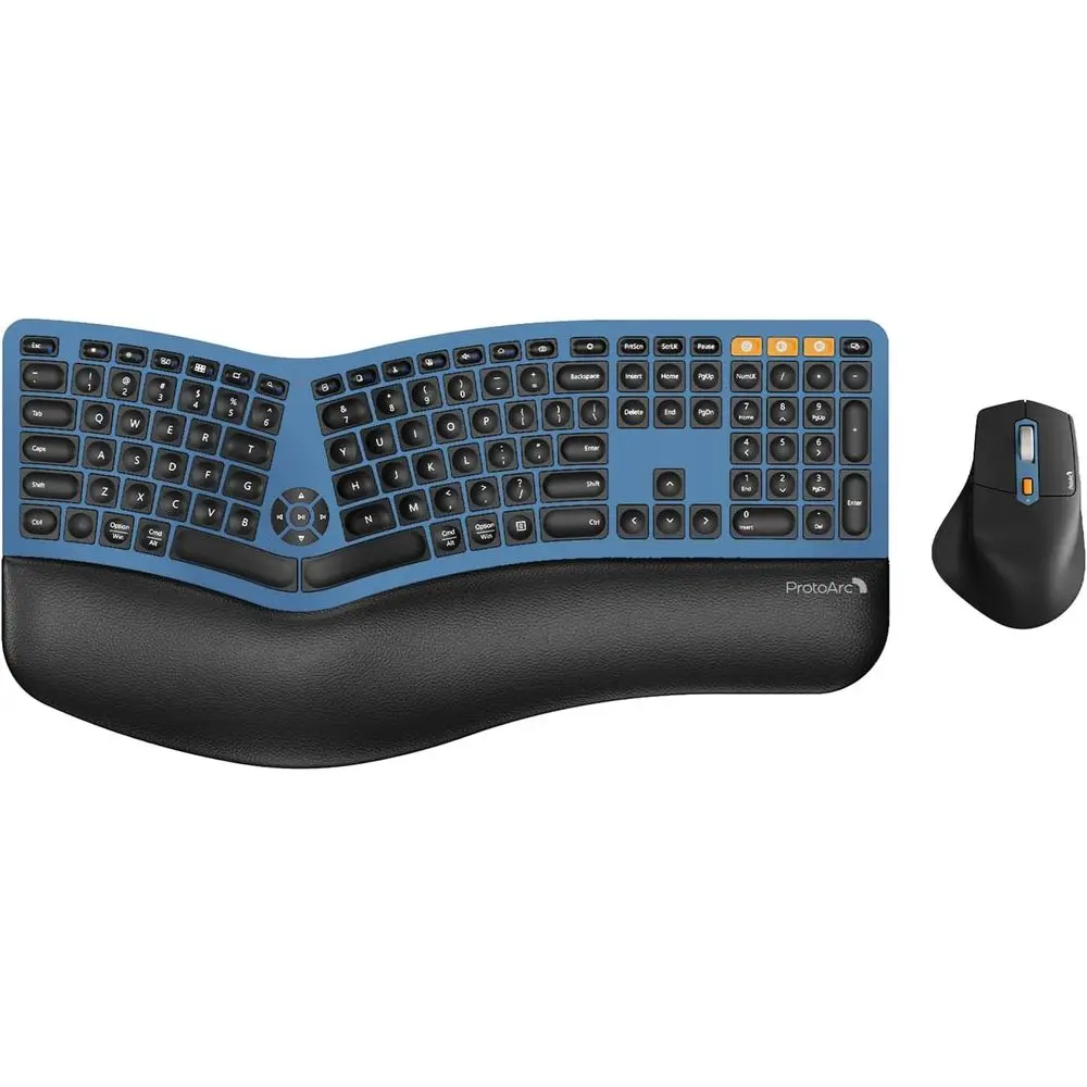 Full-Size Ergonomic Bluetooth Keyboard Mouse Combo with Split Design, Wrist Rest, Multi-Device Connectivity, and Rechargeable Ba