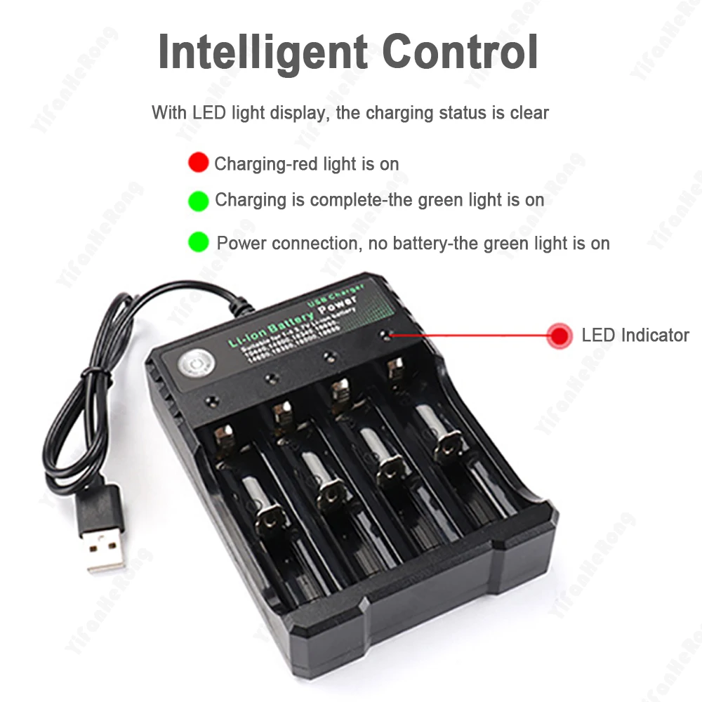 18650 Battery Charger 4 Slots DC 4.2V 600mA 110V 220V Rechargeable Lithium Battery Charger USB Independent 4-slot Charger