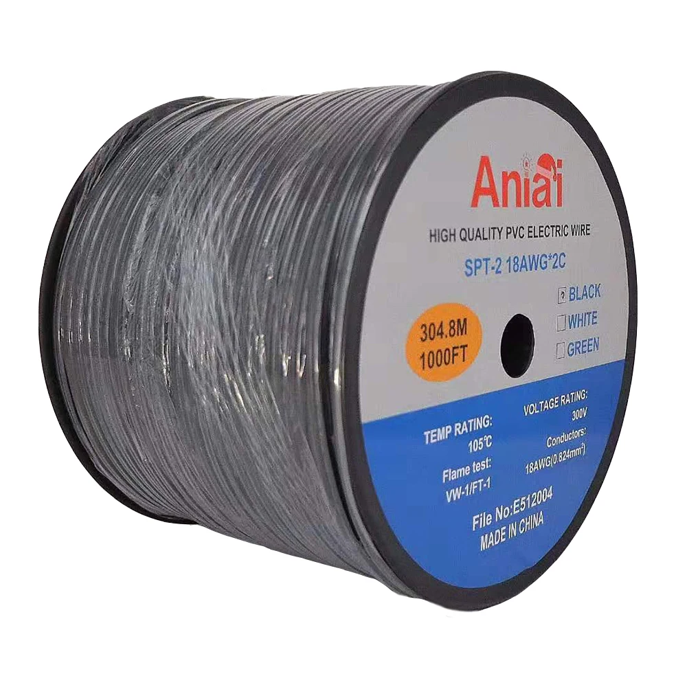 UL Listed 1000FT 300V SPT-2 18AWG Electrical Cable Flat Wire in Reel