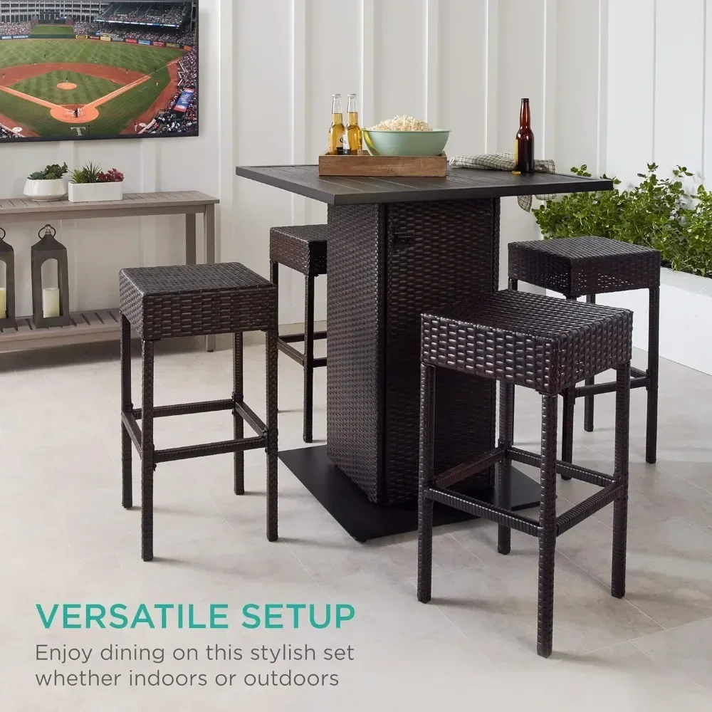 

Outdoor Tables and Chairs Set for Patio, Poolside, Backyard W/Built-in Bottle Opener, Hidden Storage Shelf, Metal Tabletop