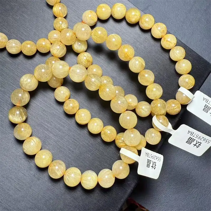 

Natural Gold Hair Quartz Bead Bracelet Healing Jewelry Woman Men Unisex Stretch Holiday Gift 1PCS 9/9.5/10MM