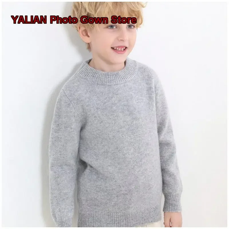 Girls Pullover Sweater Boys Autumn Winter Mock Neck Round Neck Pure Cashmere Knit Base Layer Top Toddler High Neck Kids