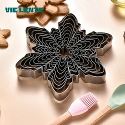 10pcs/set 3D Christmas Snowflake Cookie Cutter Stainless Steel Fondant Biscuit Embossing Mold Baking Accessories Kitchen Tools