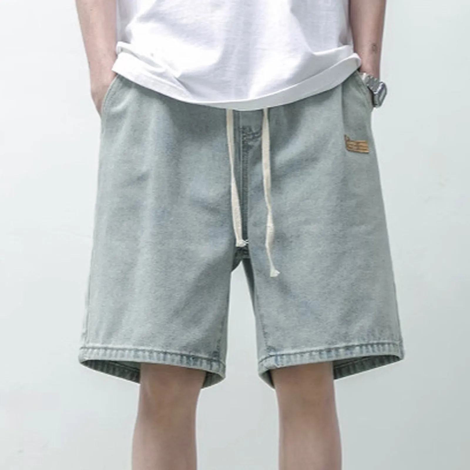 

2025 New Summer Denim Shorts Men's Thin Loose Straight Knee-length Shorts Elastic Waist Fashion Baggy Short Male Denim Clothes