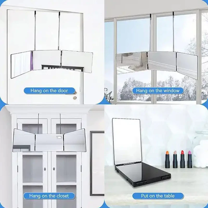 White Retractable Adjustable Hanging Three Mirrors Makeup Folding Three Mirrors Three Fold Mirror Spot Portable Cosmetic