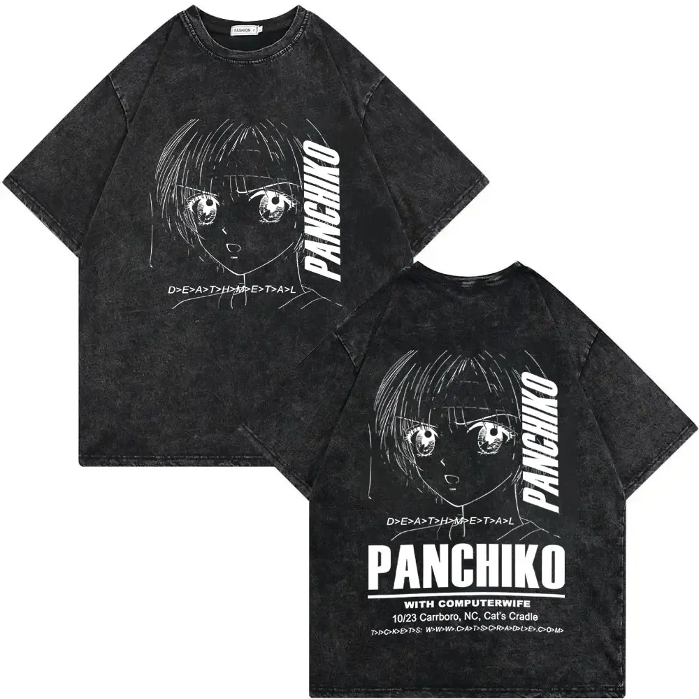 Gewaschenes Vintage Rockband Panchiko Tour 2026 T-Shirt für Männer und Frauen, Lässiges Baumwoll-T-Shirt, Herren Gothic Oversized T-Shirts Streetwear – Detail 7
