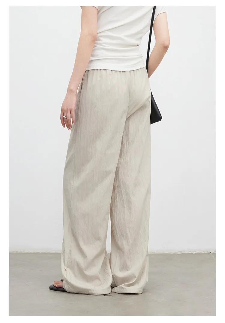 CHIC VEN New Women Pants Solid Loose Casual Wide Leg Pant Elastic Waist Female Thin Trousers Pleated Spring Summer 2026
