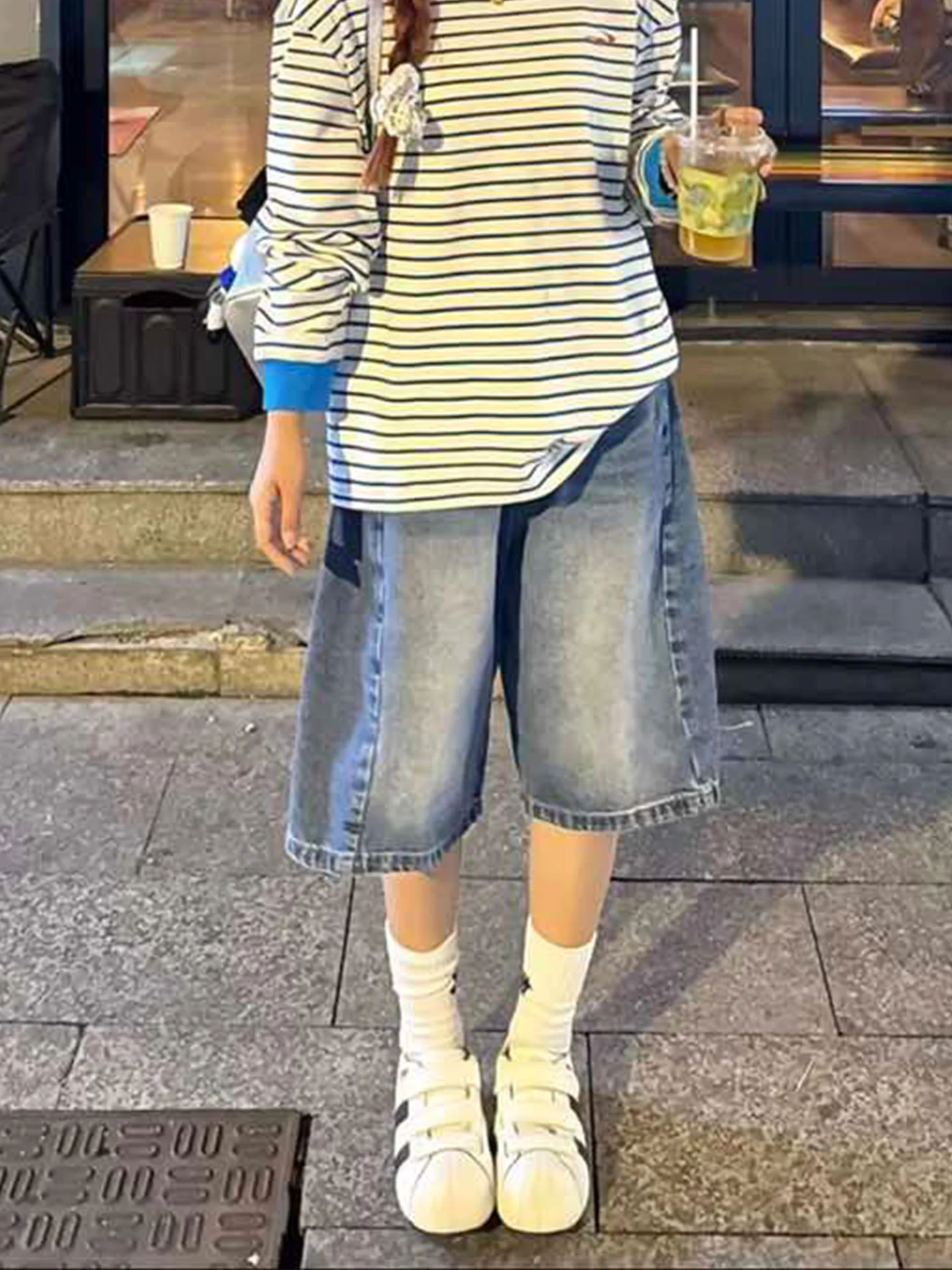 

American Style Five-Point Short Jeans Loose Fit Women's Summer New Lazy Style Slimming Narrow Version Mid-Pants