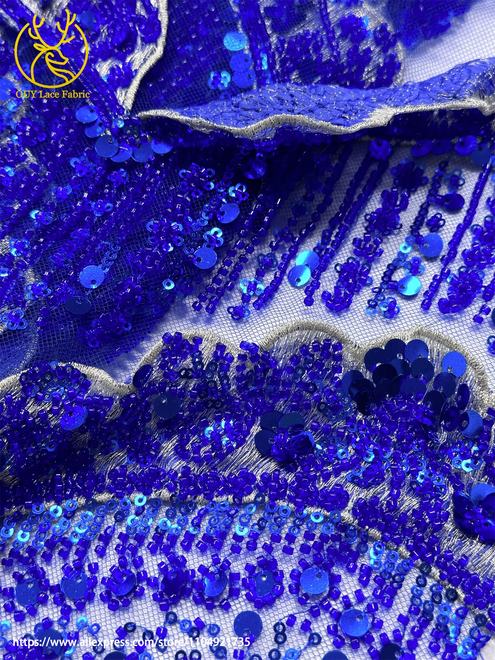 3D Luxuriöser Afrikanischer Stickerei-Spitzenstoff 2026 Hochwertiger Französischer Perlen-Pailletten-Spitzenstoff für Brautkleider und Festkleider – Detail 23