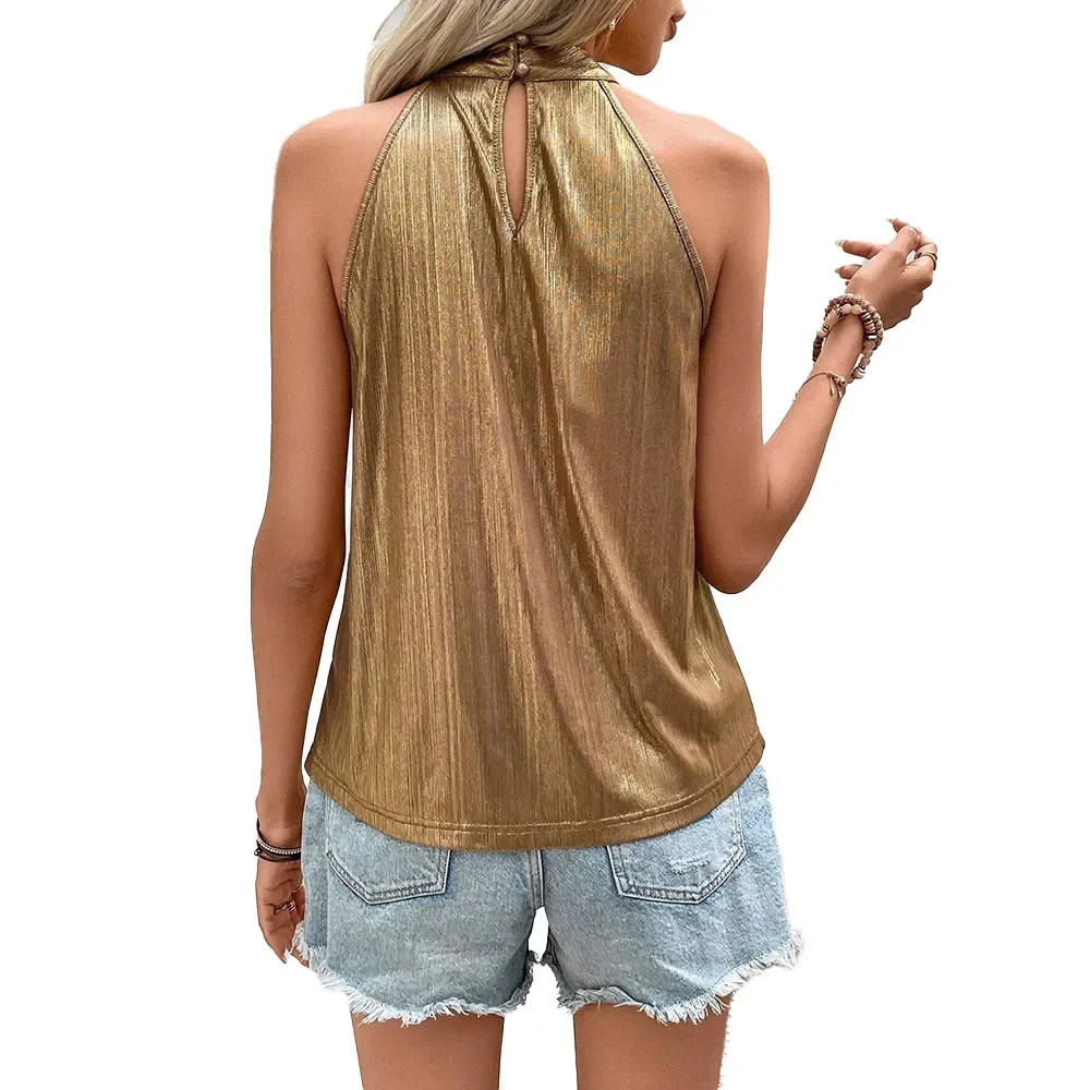 

Plus Size Tops Women Sleeveless Slim Fit Tank Top Summer Clothing Shiny Metallic Tanks Office Lady Casual Oversized T Shirt