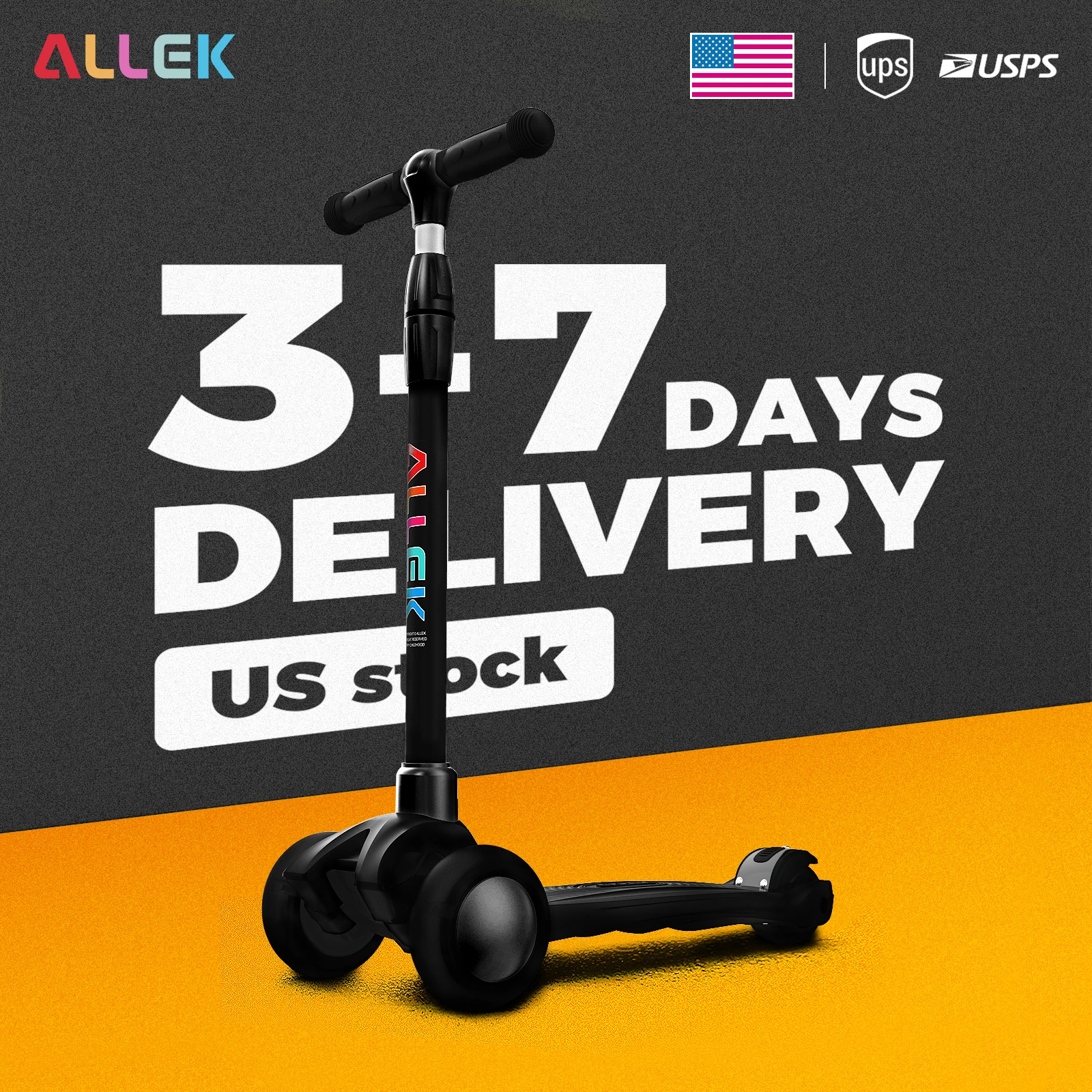 

Allek Kick Scooter 3-Wheeled Push Scooter with PU Light-Up Wheels for Children 3-12years Heavy Duty kickboard Adjustable Height