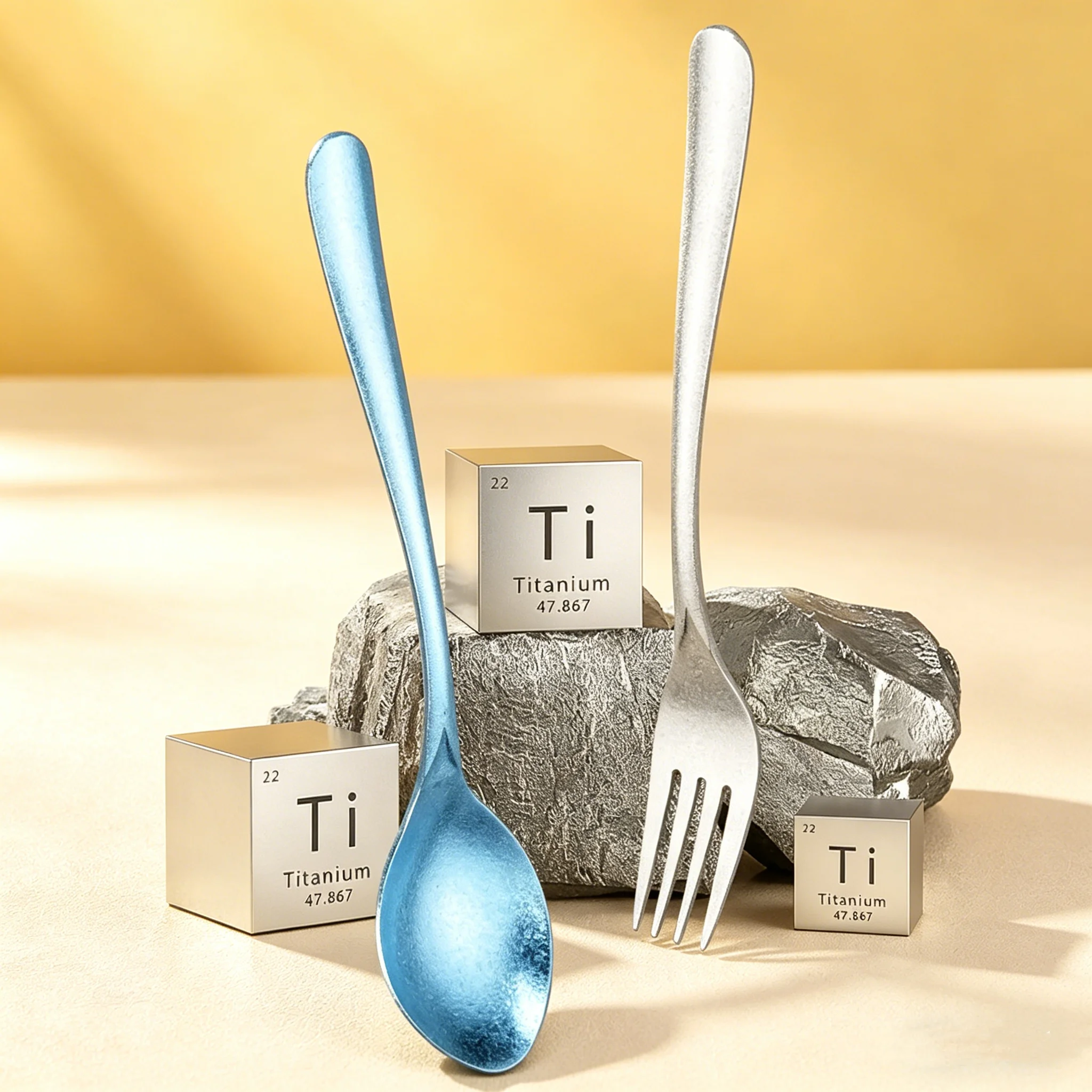 2PCS Pure Titanium Cutlery Set Fork Spoon Durable Lightweight Healthy Titanium Tableware Set Kitchen Utensils for Camping Picnic