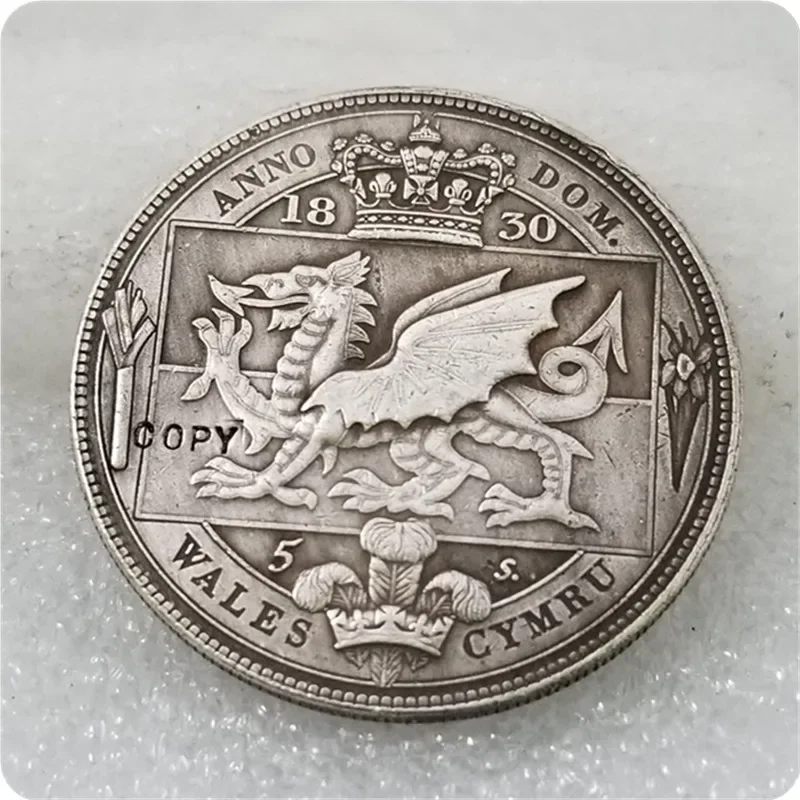 UK 1830 Wales Retro Pattern Proof Crown Silver William IV Coin  COPY Crypto Challenge Pocket Coins Christmas Gifts