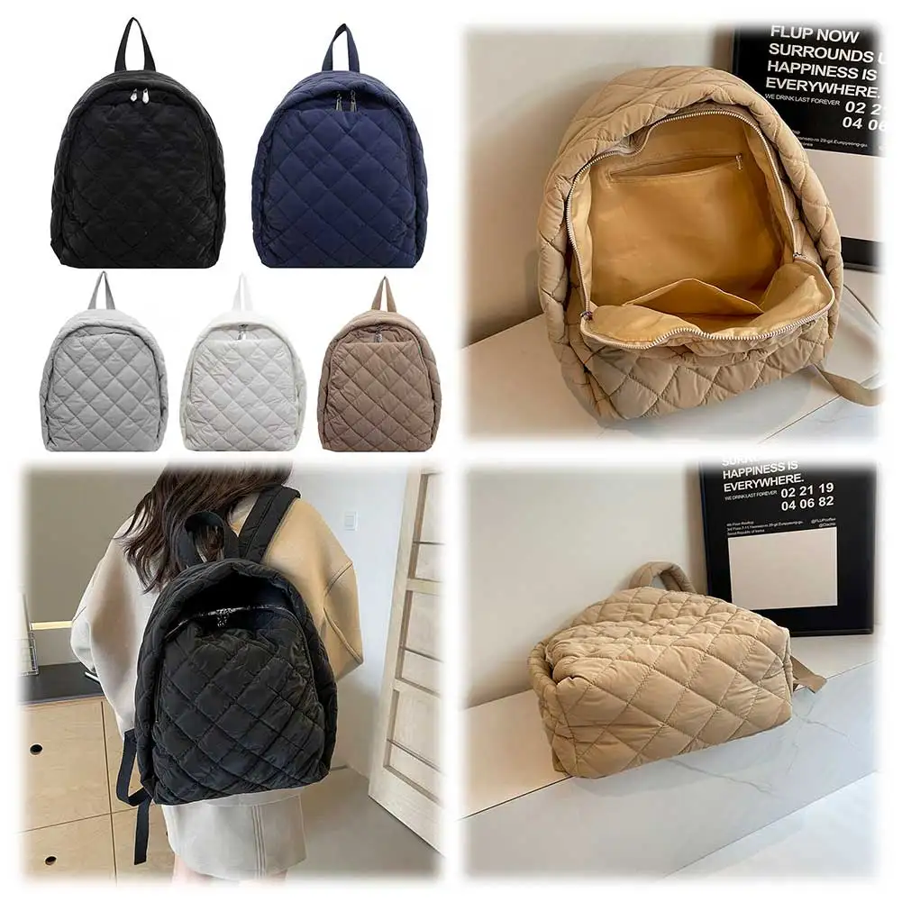 

Backpack for Women Men Quilted Bookbag Nylon Adjustable Strap School Bag Zipper Rucksack Travel Daypack