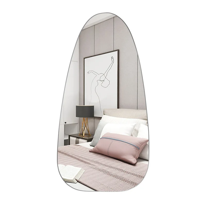 

Light luxury special-shaped, stainless steel, narrow edge, full-body mirror, clothing store.
